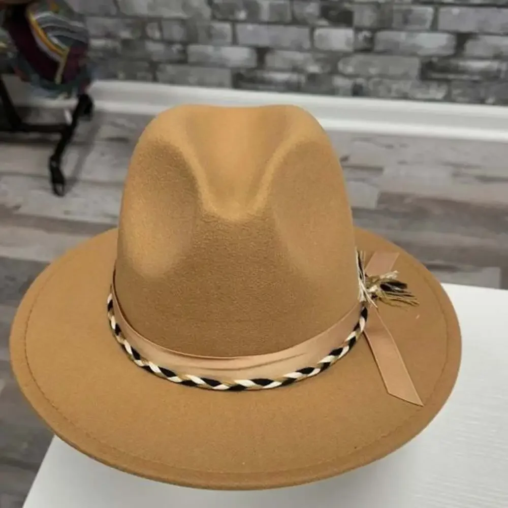 Stylish Tan Fedora with Ribbon Accent